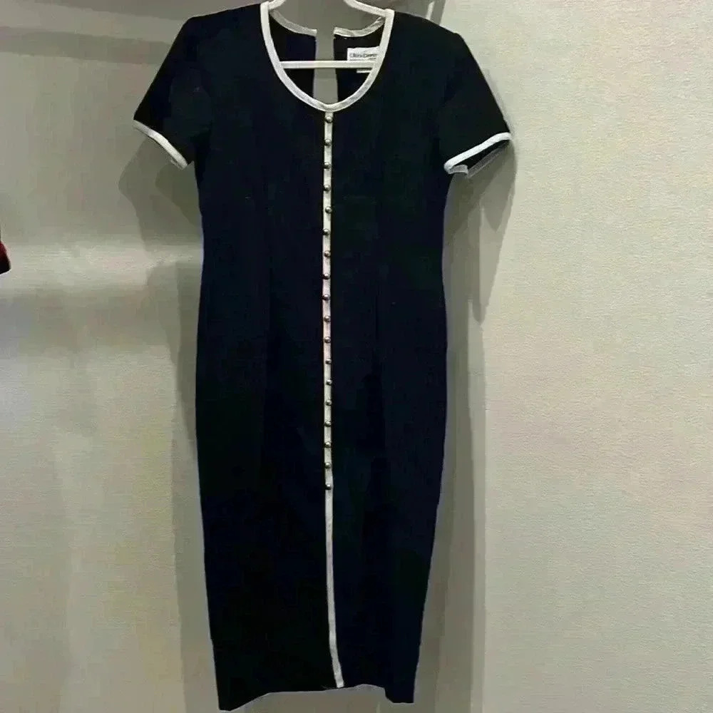 Women’s Vintage Classic Long Black Dress with Gold Buttons Size 10